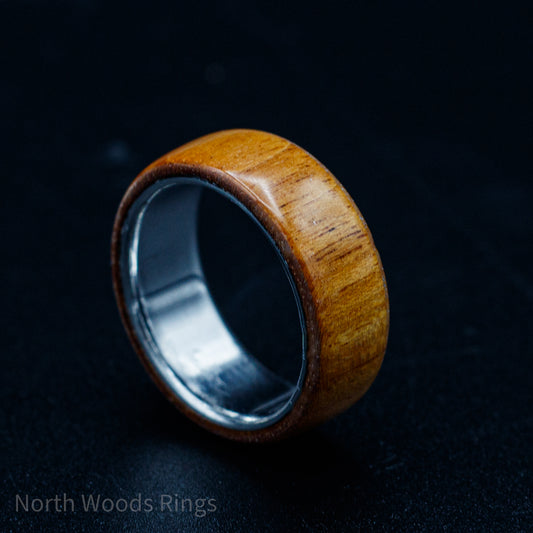 Wild Pear and Stainless Steel Wood Ring